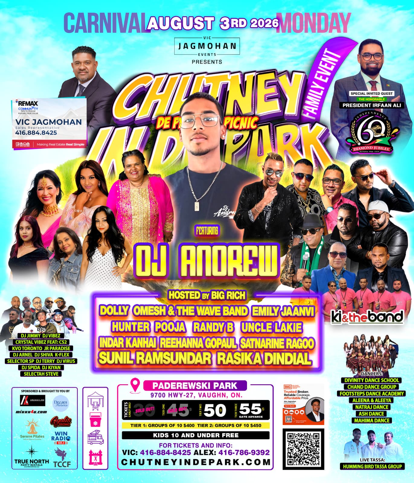 Chutney in de Park Picnic flyer — August 3, 2026 at Paderewski Park, Vaughan